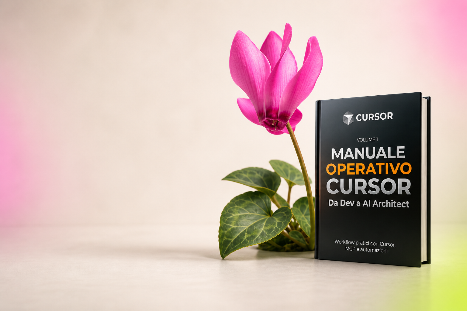Ciclamino realistico e copertina del Manuale Operativo Cursor